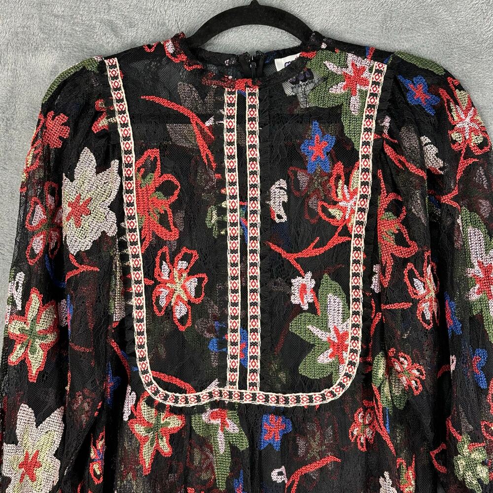 Sui By Anna Sui Dress Womens XS Black Lace Floral Long Sleeve Whimsygoth Cottage - Picture 1 of 16